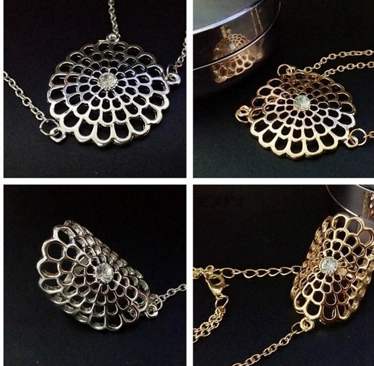 Geometric Bracelet With Hollow Flower Dreamcatcher Link Alloy Electroplate Fashion Jewelry For Women And Girls