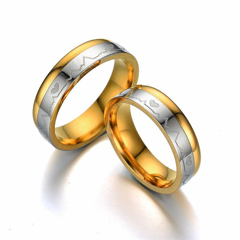 Unisex 6mm Stainless Steel Ring Geometric Korean Style Wide Band for Men Women Gold Tone Jewelry Durable Alloy