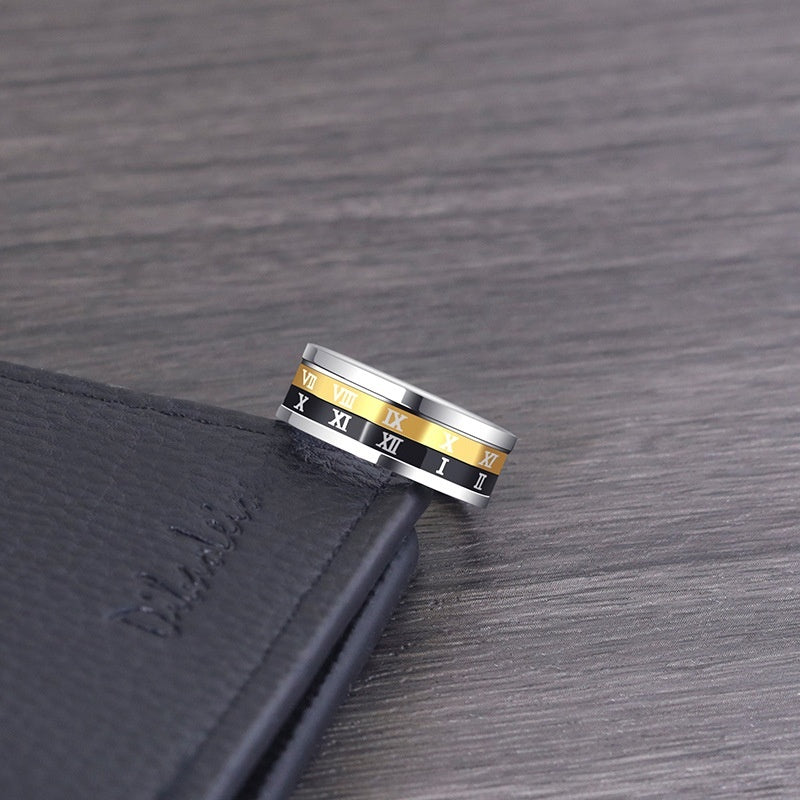 Digital Rotating Titanium Steel Mens Ring Color Silver Electroplated Geometric Style US Sizes 7 8 9 10 11 Ring