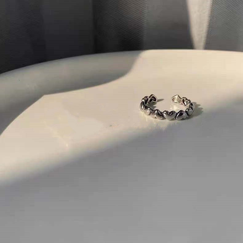 Womens Alloy Love Heart Rings Set Adjustable Opening Vintage Style Drip Oil Flat Design Fashion Jewelry Women