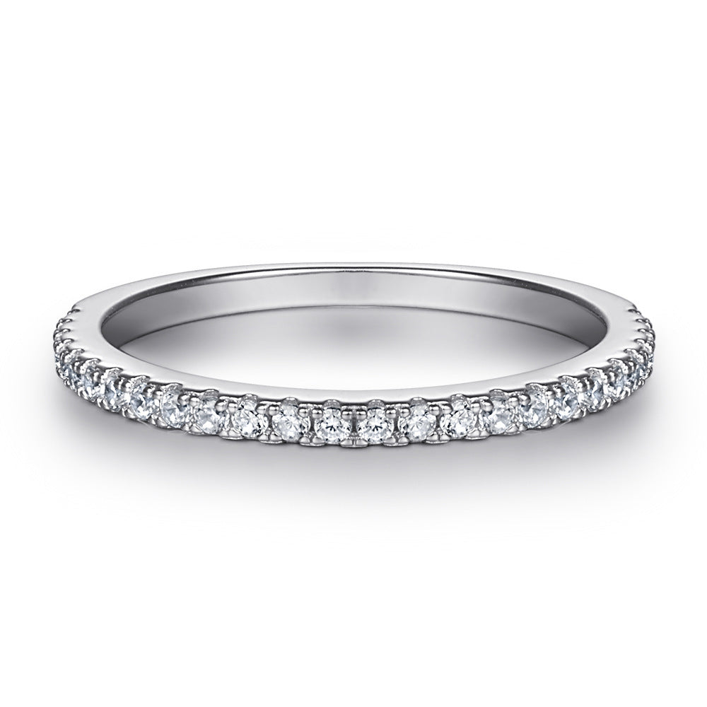 Platinum Plated Silver Ring With Simulated Diamond Accents And 94 Sparkling Stones Inlaid Polished Design Tarnish