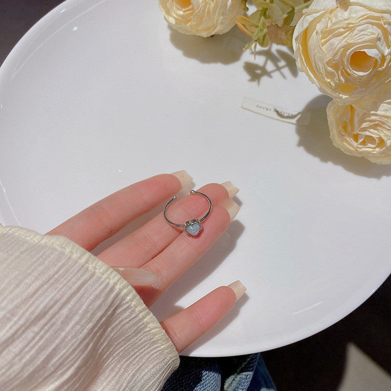 Womens Heart Ring Adjustable Copper Ring Electroplated Silver Jewelry Fashion Heart Shaped Ring For Women Daily Wear