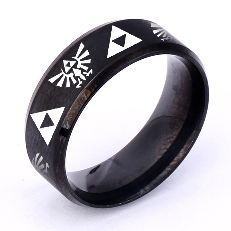 Unisex Stainless Steel Ring With Triangle Label Simple Design Band For Everyday Wear White Blue Black Goldtone