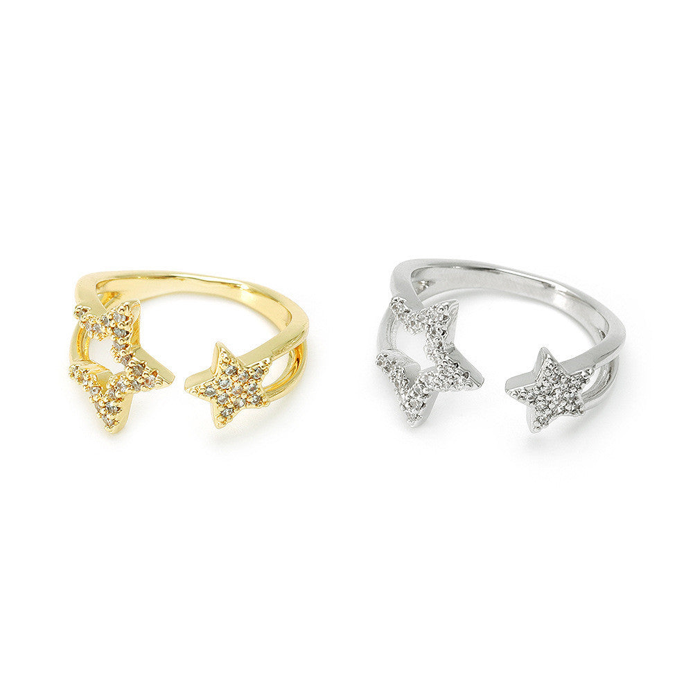 Gold Plated Zircon Star Ring For Women Copper Jewelry With White Zircon Inlay Elegant Everyday Wear For Womens