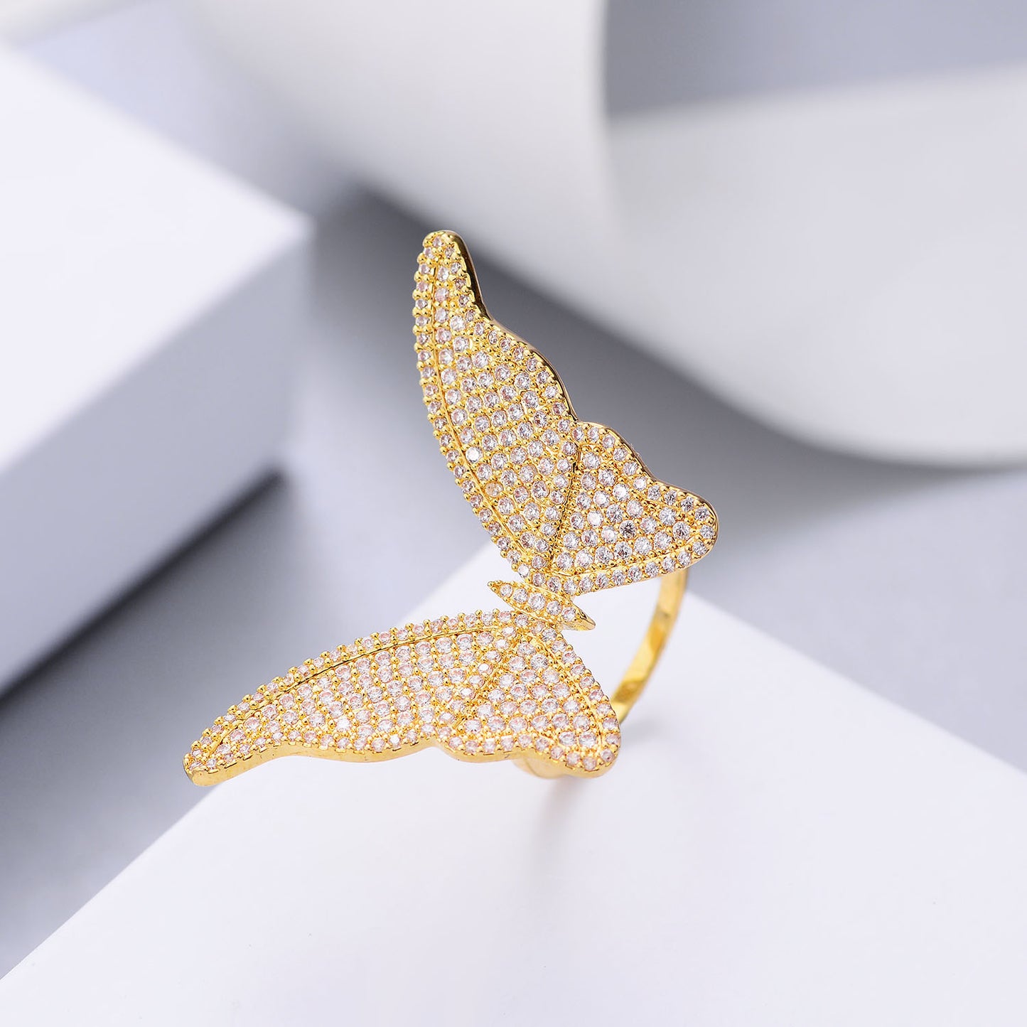 Butterfly Copper Ring With Zircon Inlaid Korean Fashion Jewelry Gift For Her Individually Packed Ring Daily Wear