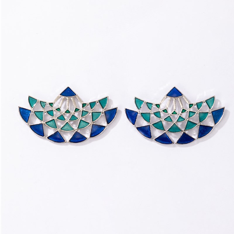 Womens Geometric Alloy Drop Earrings Blue OilFinish Scallop Stud European Fashion Jewelry Wedding BirthdayGift