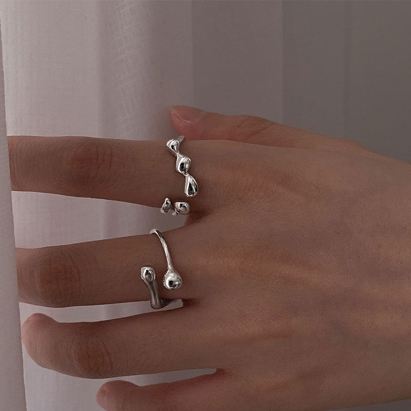 Womens Sterling Silver Geometric Open Ring Adjustable Retro Korean Style Thai Silver Plated Ring Everyday Look