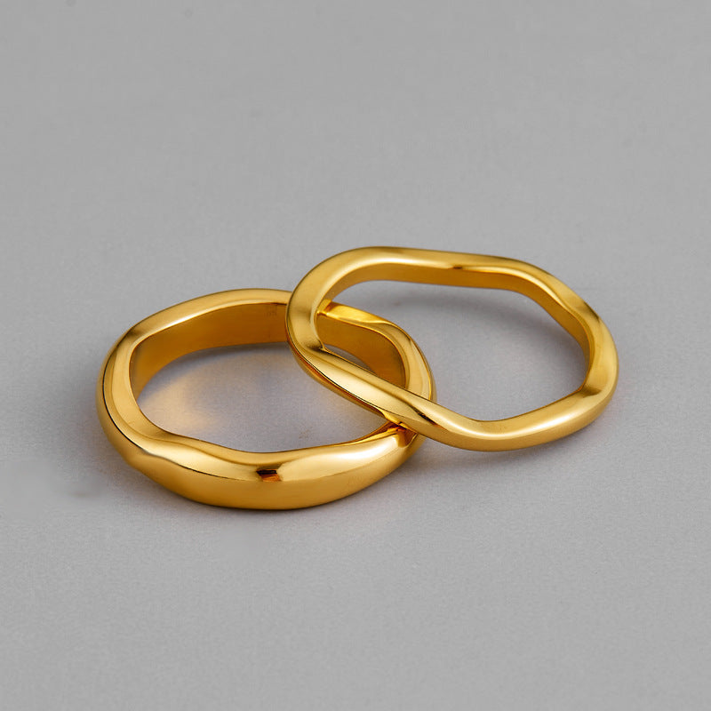 Golden Stainless Steel Special Shaped Wave Glossy Ring For Women Size 6 7 8 9 Jewelry Elegant Stylish Gorgeous Chic