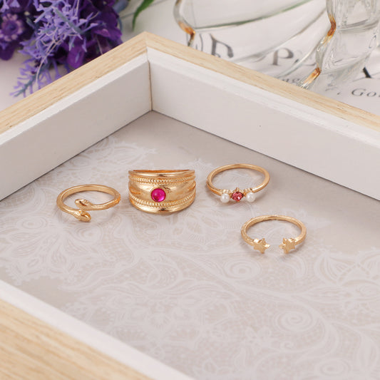 Women Geometric Snake Ring With Gem Inlay Alloy Fashion Ring European Design Trendy Statement Gift For Fashion Lovers