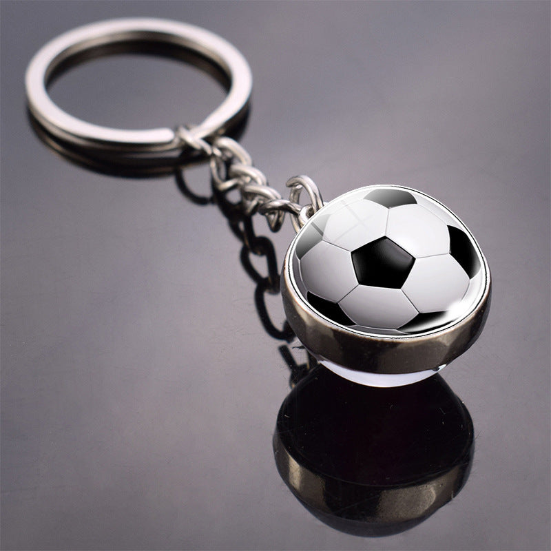 Football Glass Beads Keychain Double Sided Sports Accessory Printing Process Non Luminous Luminous Model Charm