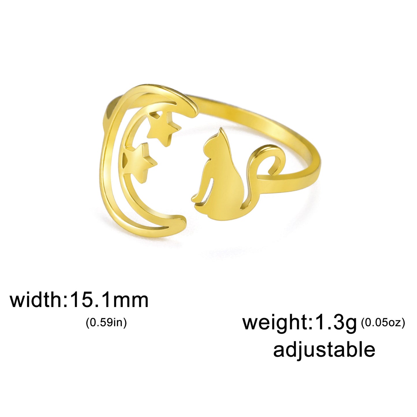 Unisex Crescent Star Ring Stainless Steel Gold Tone