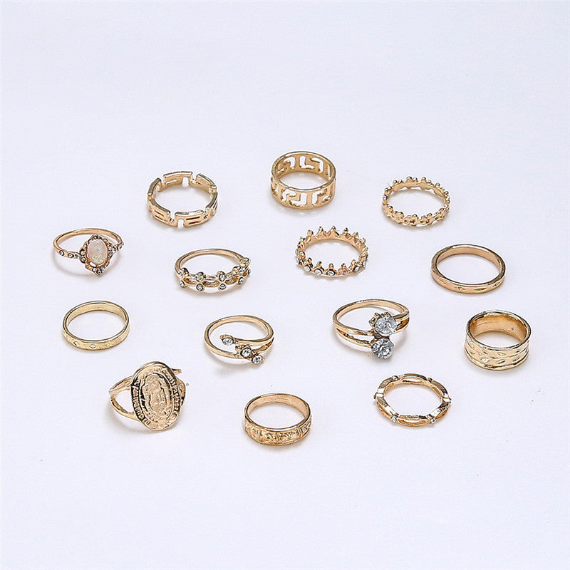 Womens Elegant Opal Ring Set With Micro Diamond Alloy Rings European Design Round Electroplated Finish For You