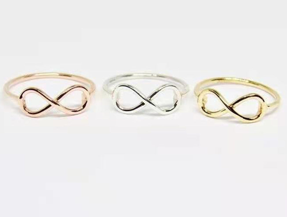 Unisex Metal Band Ring Inverted Figure Eight Design Gold Silver Rose Gold Jewelry Sizes 6 7 8 9 10AJZ2445 Gold