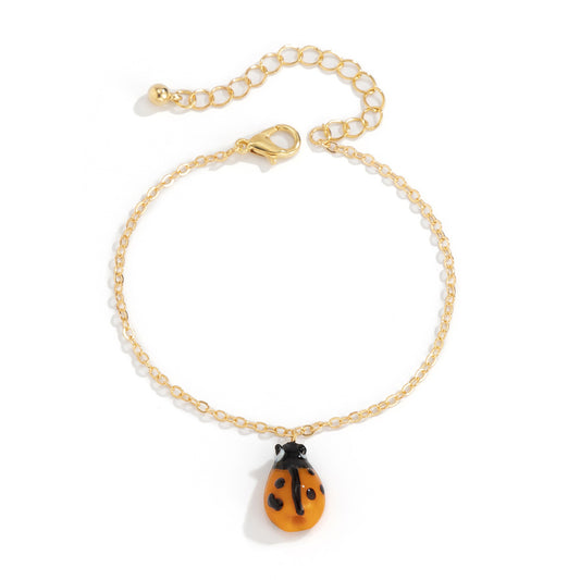 Ladybug Insect Tag Bracelet Individually Packed For Women Copper Clad Iron Glass Electroplated Finish National
