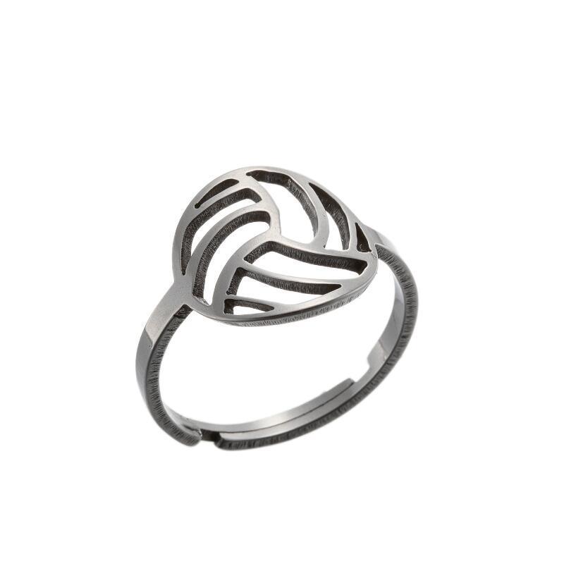 Stainless Steel Adjustable Ring Hollow Geometric Flower Design With Fruit Motif For Women Fashion Jewelry European Style