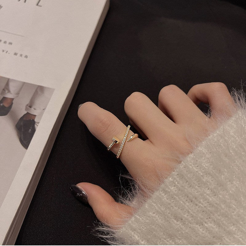 Womens Adjustable Open Ring Gold Cross Nail Vintage Korean Inlay Copper Fashion Jewelry Adjustable Opening New