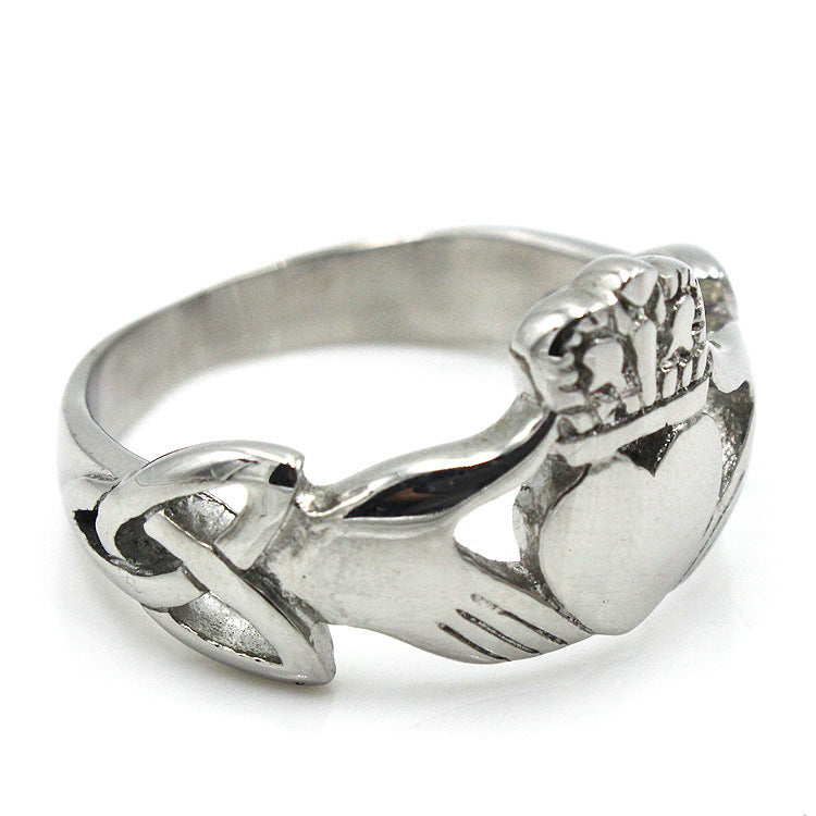 Men's Vintage Titanium Steel Ring with Crown and Heart Design European American Retro Geometric Ring Band Gift for Him Anniversary Jewelry