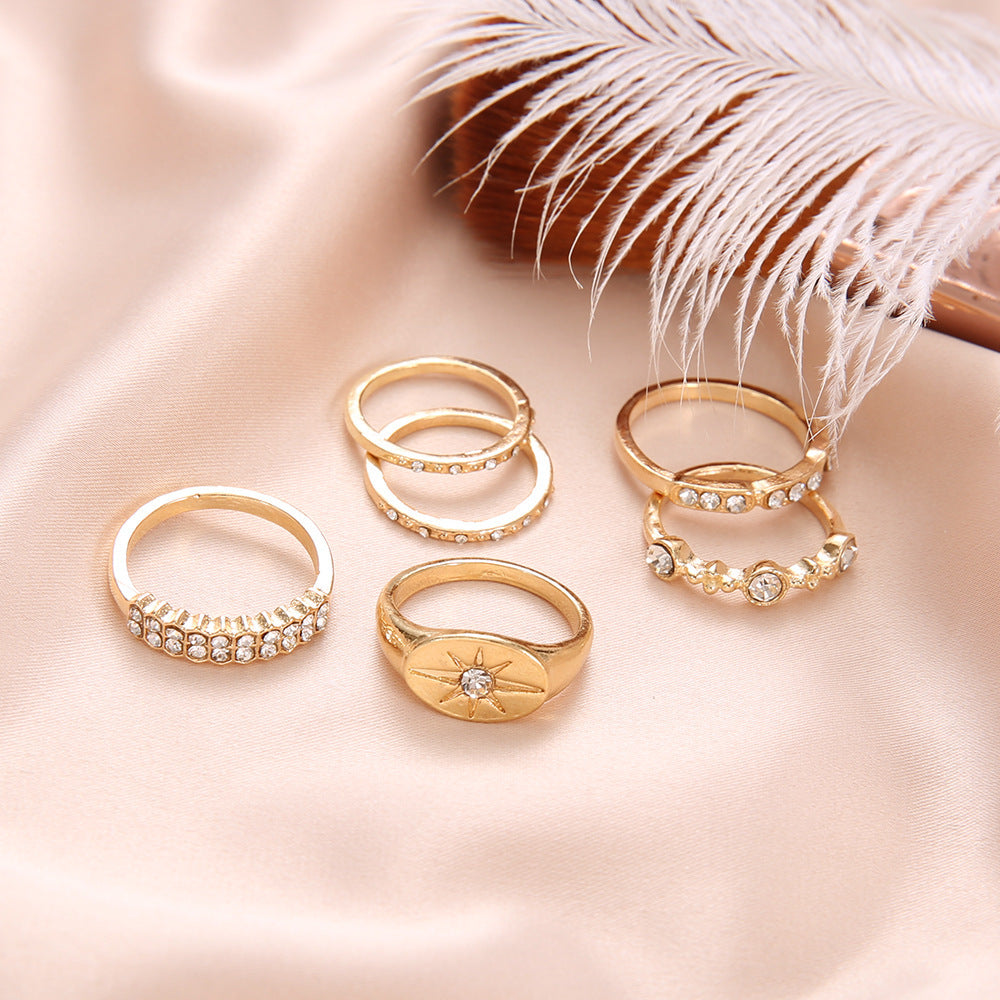 Gold Alloy Geometric Ring With Artificial Gemstones Electroplated Statement Jewelry For Women Girls Gift For Fashion