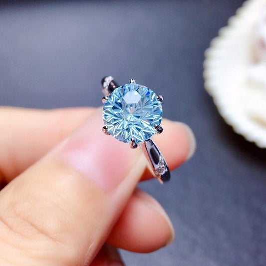 Womens Ring Natural Sky Blue Topaz Fireworks Cut Adjustable Opening Geometric Copper Elegant Fashion Jewelry