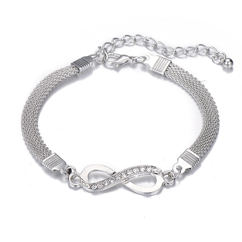 Unisex Geometric Alloy Bracelet Infinite Diamond Design Silver Tone Jewelry Gift for Men Women Minimalist Everyday Wear
