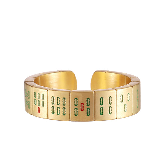 Unisex Stainless Steel Mahjong Ring With Eng Letters And Chinese Characters For Men And Women Casual Band Ring