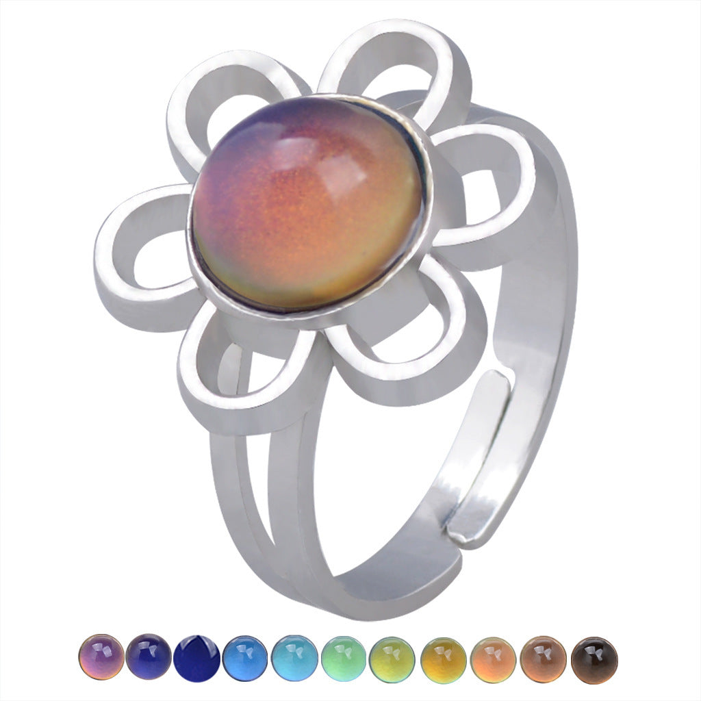 Womens Adjustable Ring With Drop Shape Gemstone Electroplated Zinc Alloy Metal Acrylic Gem Retro Palace Flower