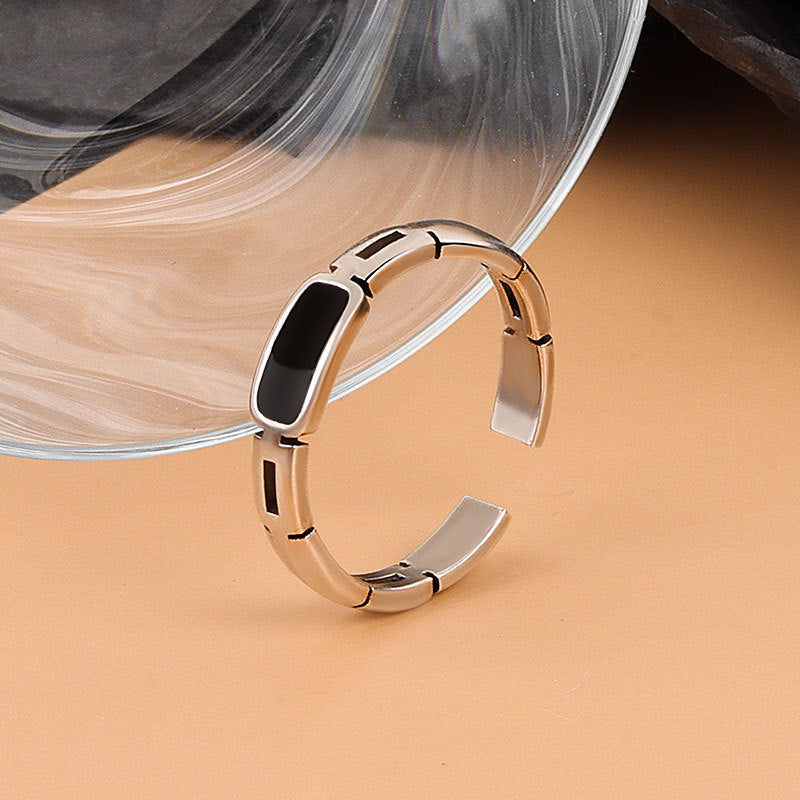 Womens Adjustable Retro Geometric Copper Ring With Epoxy Inlay Thai Silver Finish Jewelry For Women Retro Look