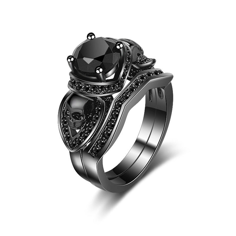 Unisex Skull Ring Black Gold Electroplated Copper Punk Ring For Men And Women European American Couple Jewelry Gift