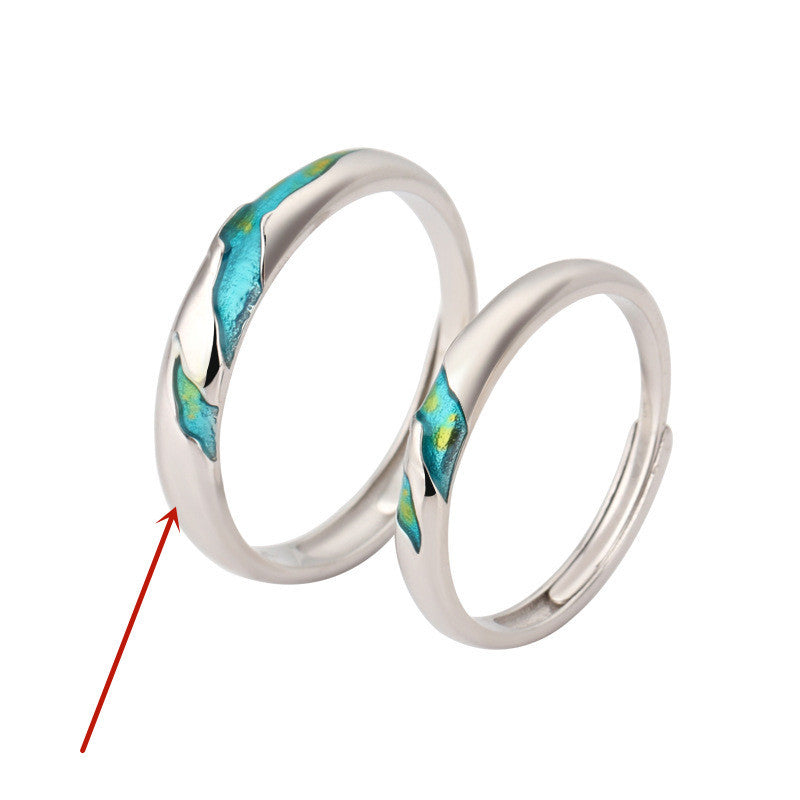 Unisex Adjustable Silver Ring Geometric Shape Opening Band For Couples Color Coordinated Persimmon Accent Tone Shine