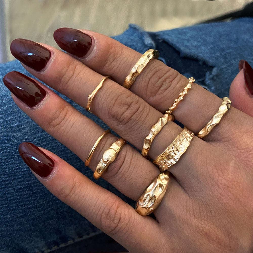 Womens Gold Plated Ring Set Fashion Alloy Stackable Knuckle Geometry Rings 9 Piece Set Geometric Modern Design