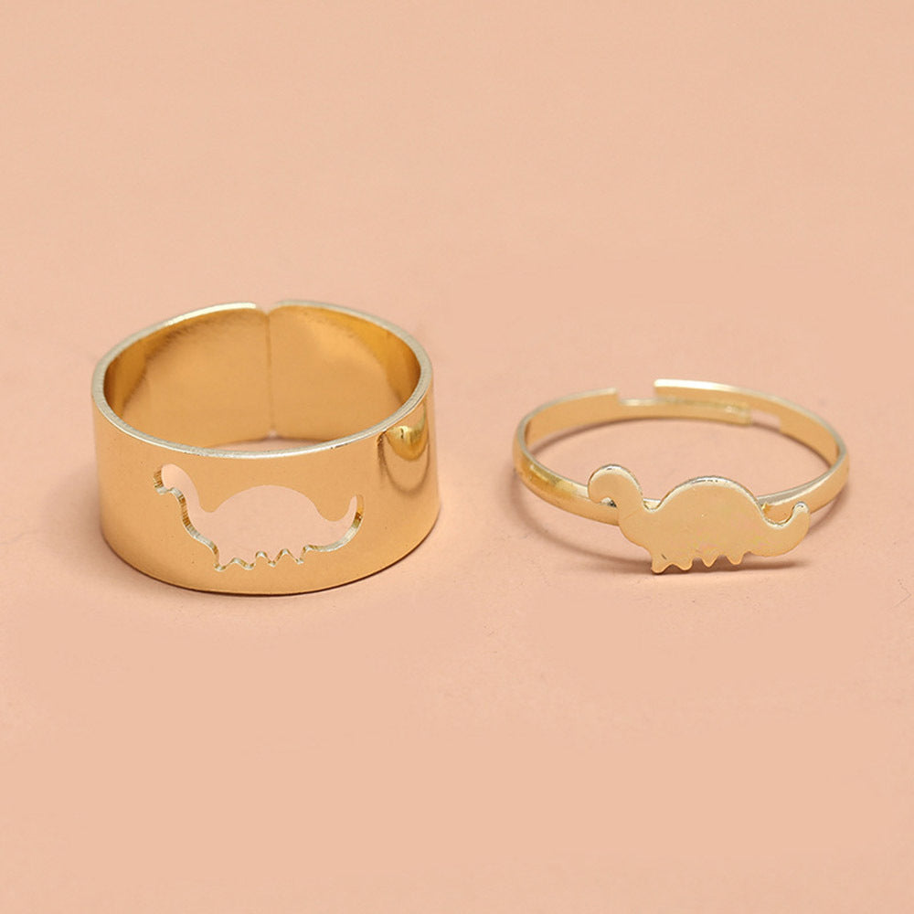 Womens Ring Set Two Piece With Artificial Gem Inlay Geometric Design Adjustable Alloy Jewelry Fashion Set Collection