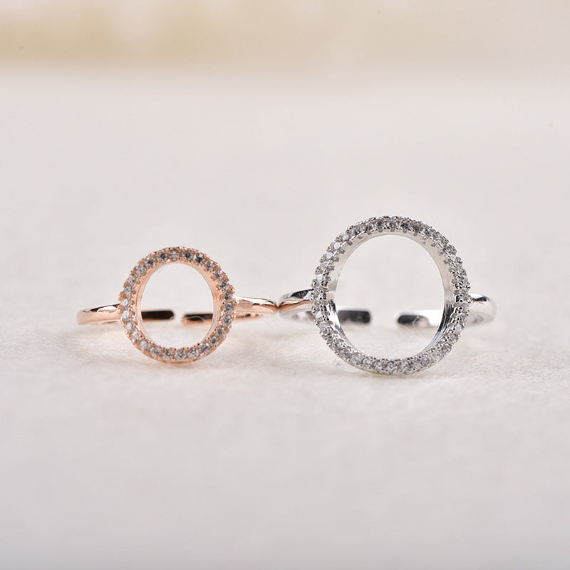 Womens Ring Micro Set Zircon Adjustable Opening Sterling Silver Inlaid Gemstones Ring For Her White Rose Gold Plated