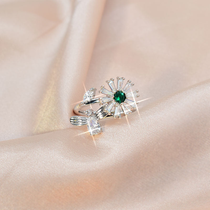 Adjustable Zircon Flower Ring Titanium Steel Electroplated Jewelry Fashion Ring Gift for Birthday Enjoyable Everyday