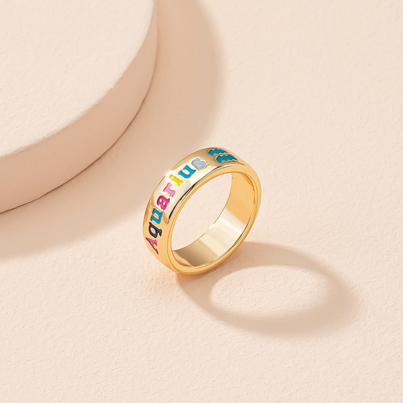 Constellation Zodiac Ring Unisex Adjustable Metal Jewelry Sign Ring Aries Leo Virgo European American Style Fashion