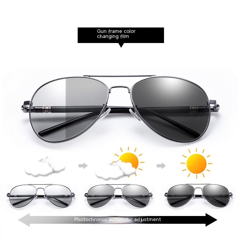 Mens Polarized Aviator Sunglasses With Color Changing Lenses TAC Polarized Lens Alloy Frame For Men Daily Wear