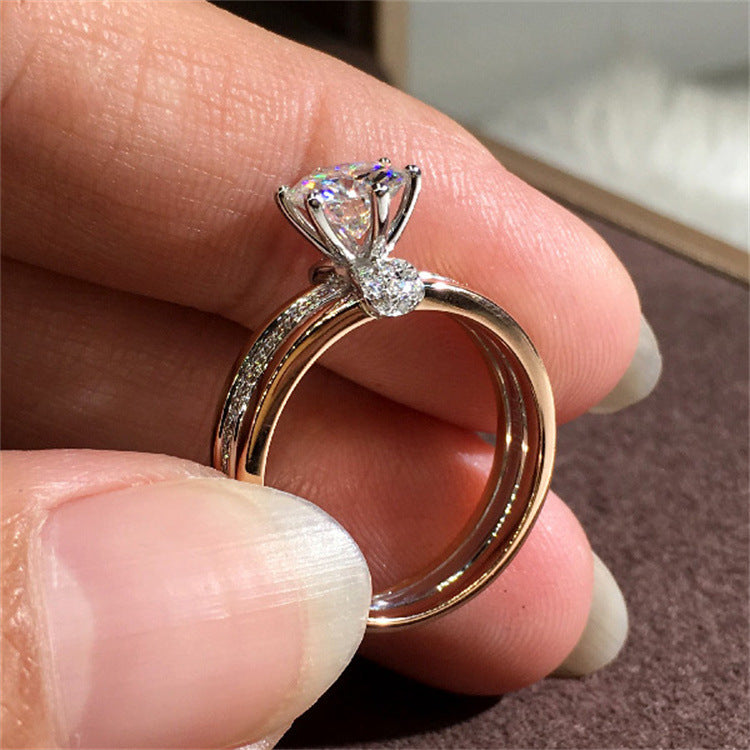 Womens Hearts And Arrows Rhinestone Zircon Ring Gold Plated Copper Elegant Dainty Jewelry Gift For Women Accessory