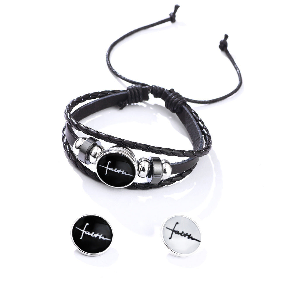 Unisex Woven Bracelet English Letter Buckle Material Material Fashion Jewelry English Leather Bracelet For Men