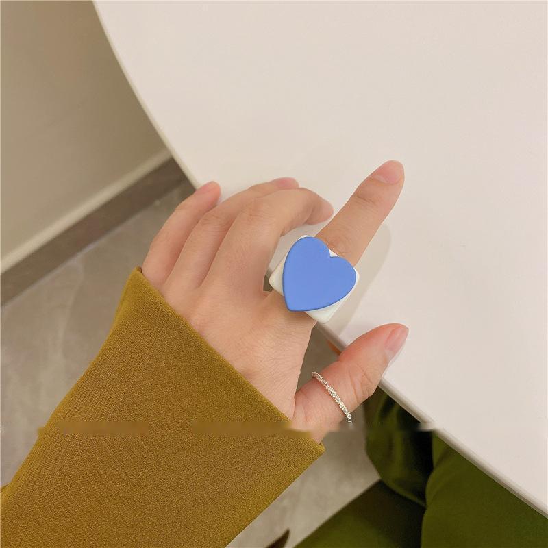 Womens Heart Resin Ring Cute Candy Color Ring Korean Fashion Plastic Love Ring For Women Cute Resin Heart Ring