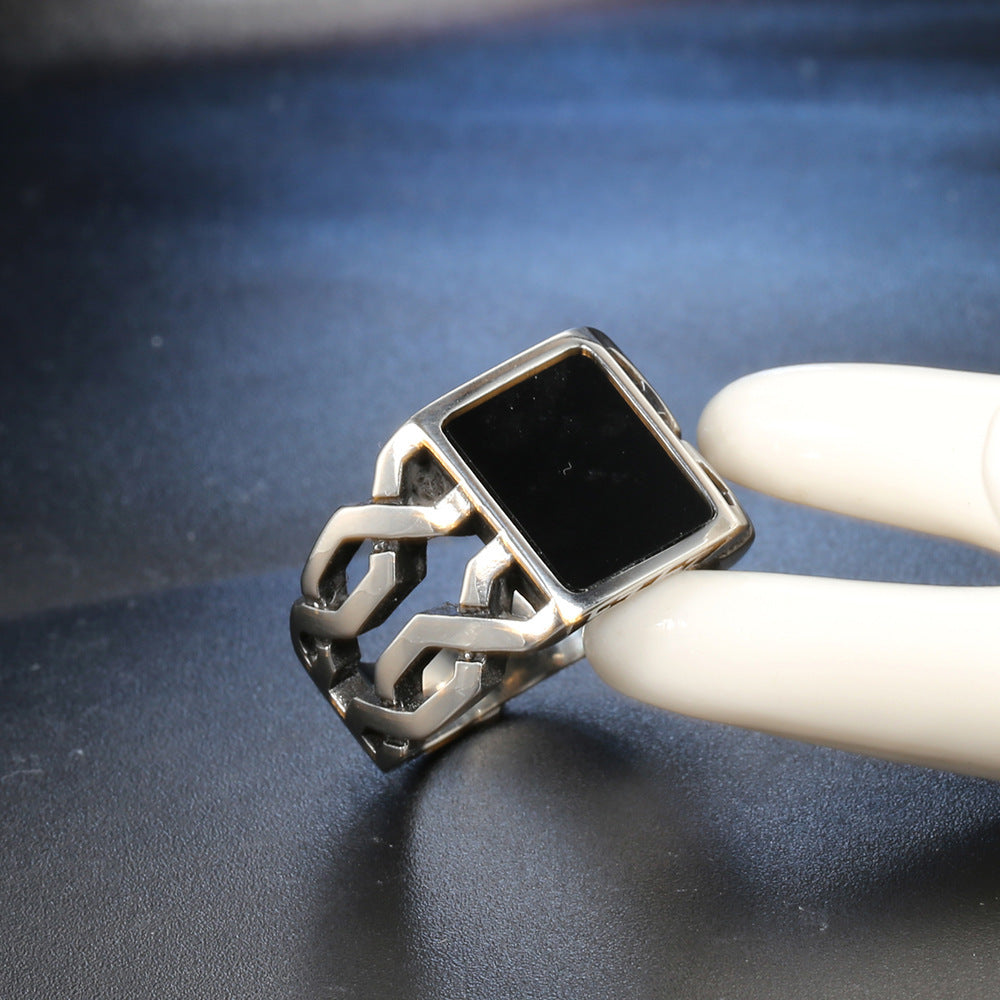 Men's Black Epoxy Ring Titanium Steel Band Punk Geometric Rings for Men Fashion Jewelry Steel Rings Statement Rings Party Rings