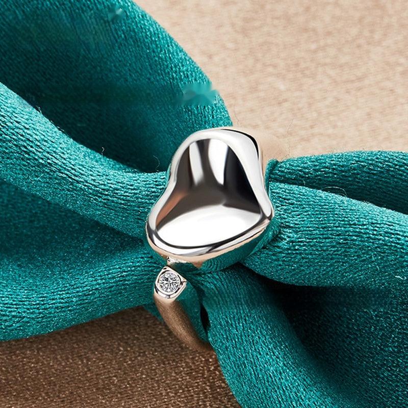 Unisex Adjustable Heart Shaped Ring Original Design Metal Silver Love Heart Element Womens Fashion Accessories