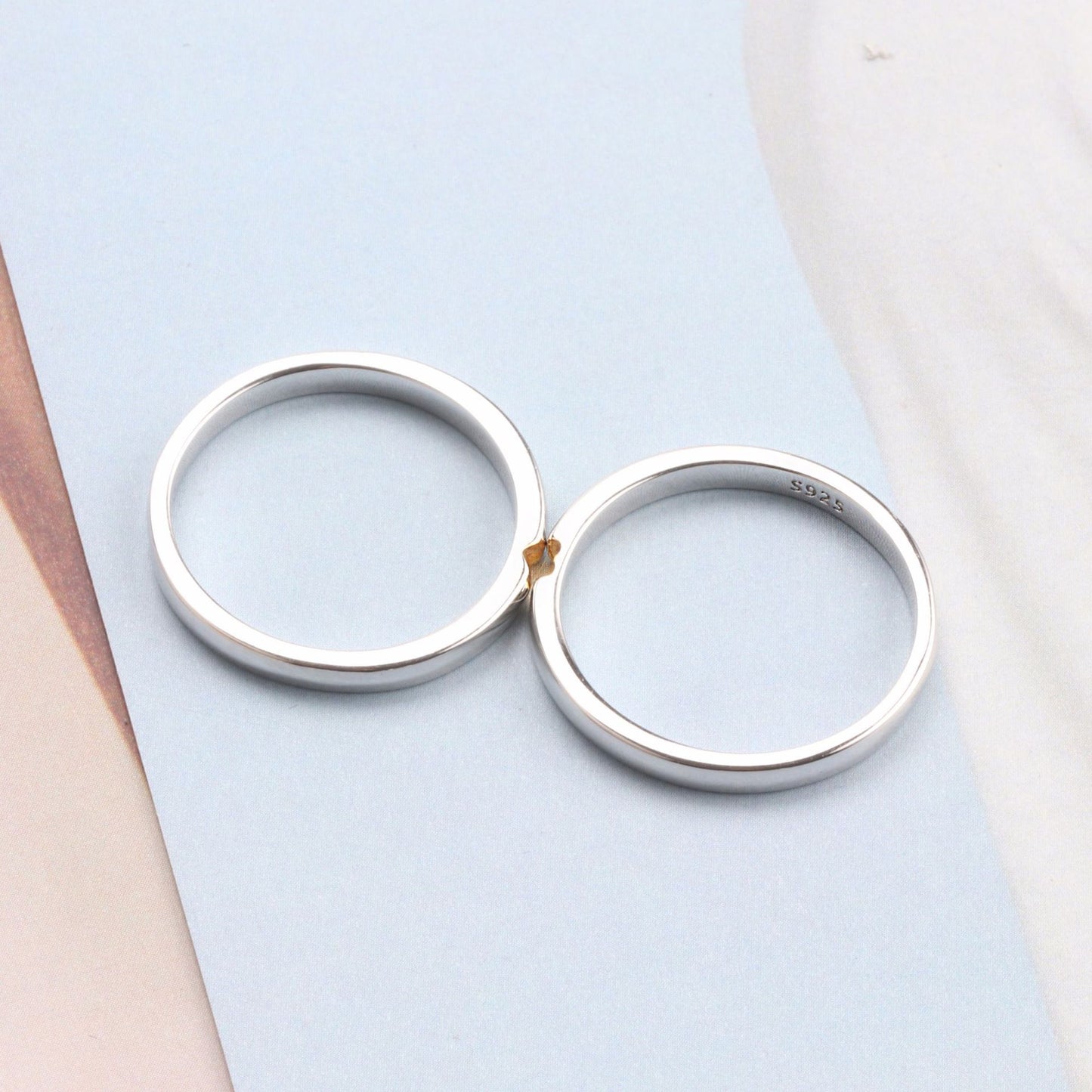 Electroplated 18K Gold Couple Ring With White Copper Finish Unisex Fashion Band For Everyday Wear Or Gift Idea