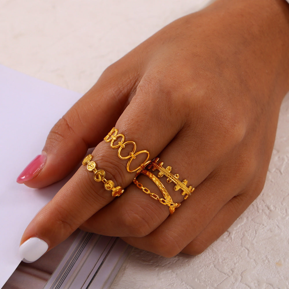 Simple Hollow Out Line Stitching Titanium Steel Gold Plated Ring For Women Open Mouth Design Trendy Jewelry Gift