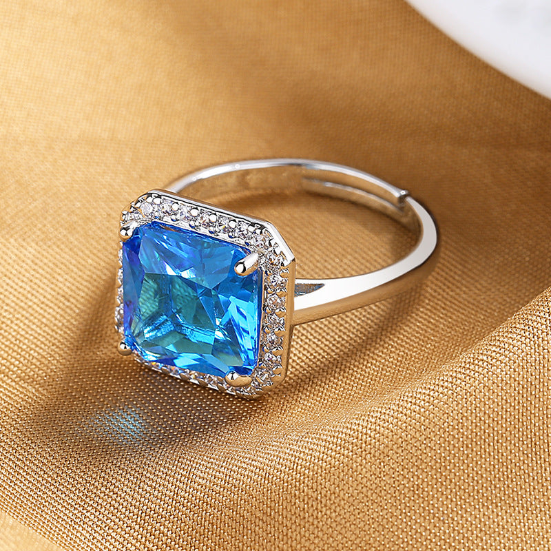 Womens Adjustable Open Ring Retro Geometric Square Copper Ring For Women Silver Tone Affordable Luxury Chic Up