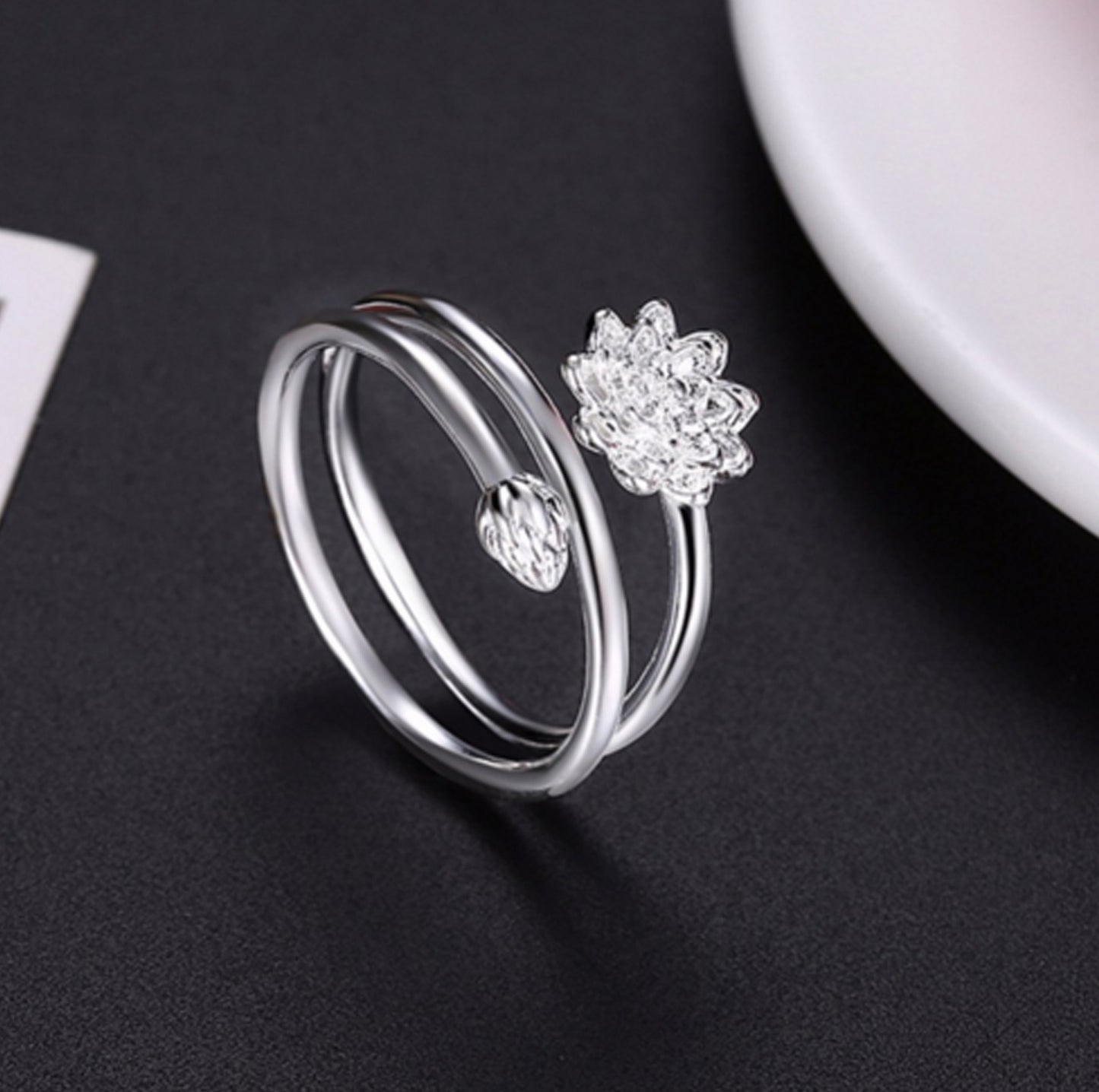 Womens Lotus Flower Copper Ring Electroplated Korean Style