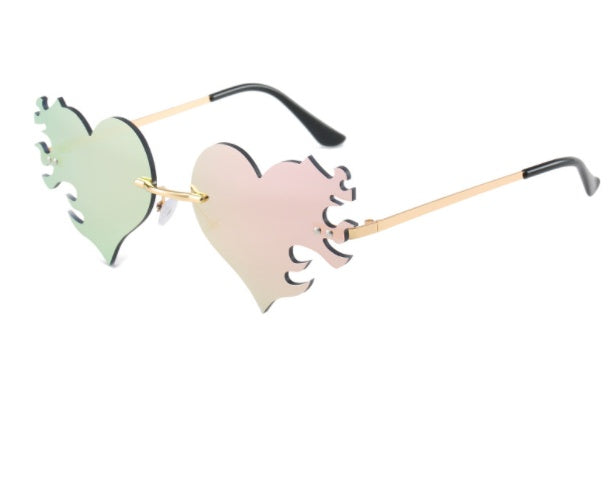 Metal Frame Sunglasses With HD Lenses Eye Protection Heart Fire Design Universal Fit For Women And Men All Day