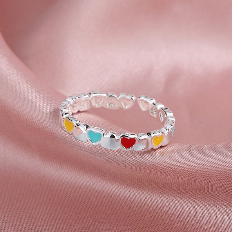 Adjustable Heart Ring Epoxy Copper Jewelry Korean Style Women Everyday Wear Gift Traffic Light Colored For Daily Wear