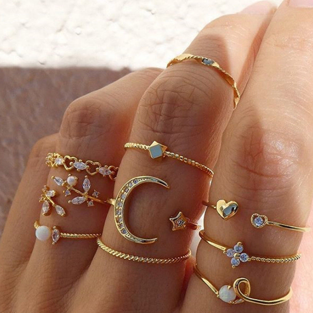 Womens Geometric Knuckle Rings Gold Plated Alloy Fashion Ring European And American Design Trendy One Size Set