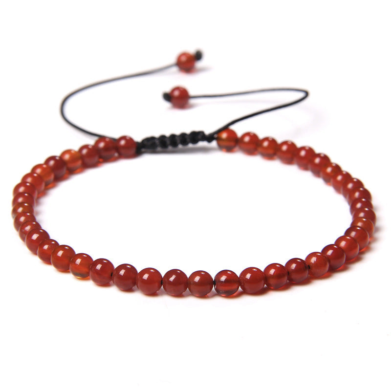 Unisex Hand Woven Natural Stone Beaded Bracelet 4mm European American Fashion Style Accessory Handmade Everyday Wear