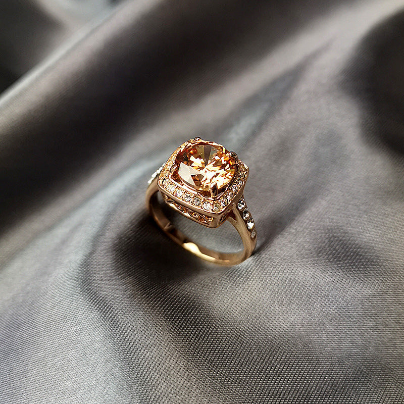 Womens Geometric Alloy Ring With Citrine Zircon Gemstone And Diamond Decoration Fashion Jewelry Gift For Every Occasion