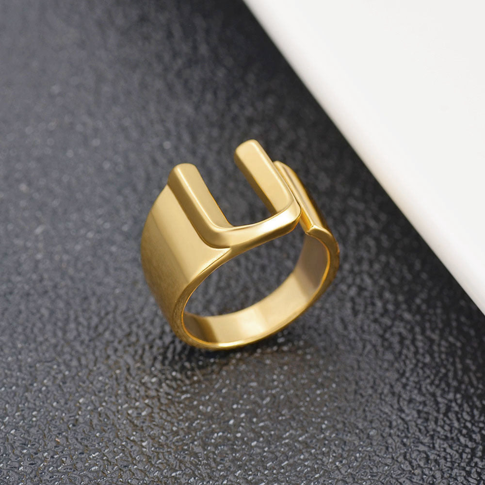 Womens Initial Letter Copper Ring With Gold Inlay A To Z Alphabet Ring For Her Birthday Gift Ideal For Girls And Women